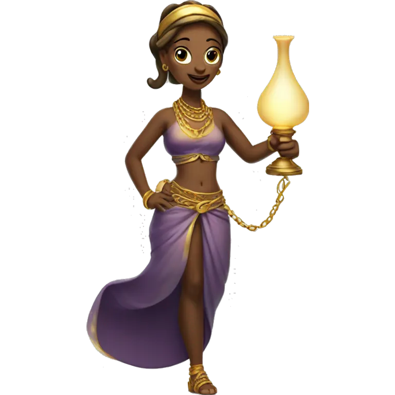 Woman genie with whispy tail from the lamp and golden bracelets and pony tail and no legs emoji