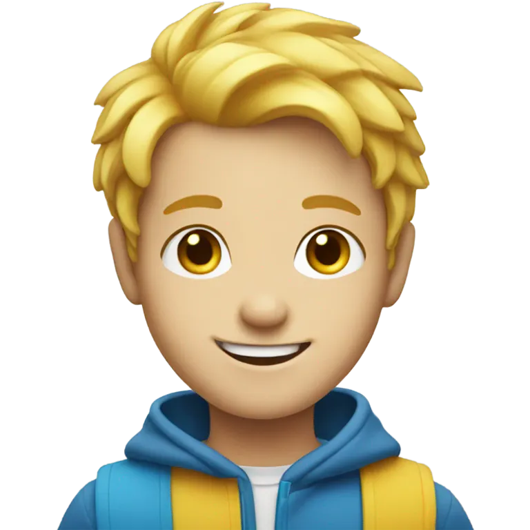 smiling boy with yellow hair and blue eyes emoji