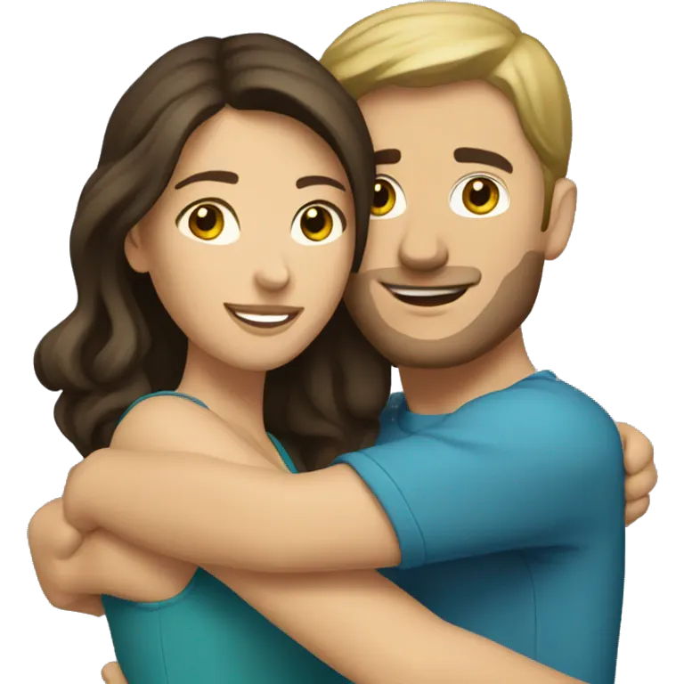 Caucasian brunette couple hugging emoji