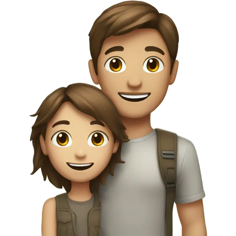 happy girl and boy with brown hair outdoors  emoji