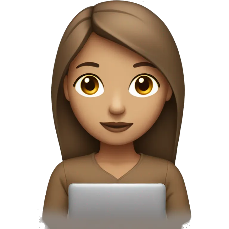 Girl-typing-MacBook-light skin tone-brown hair with middle part emoji