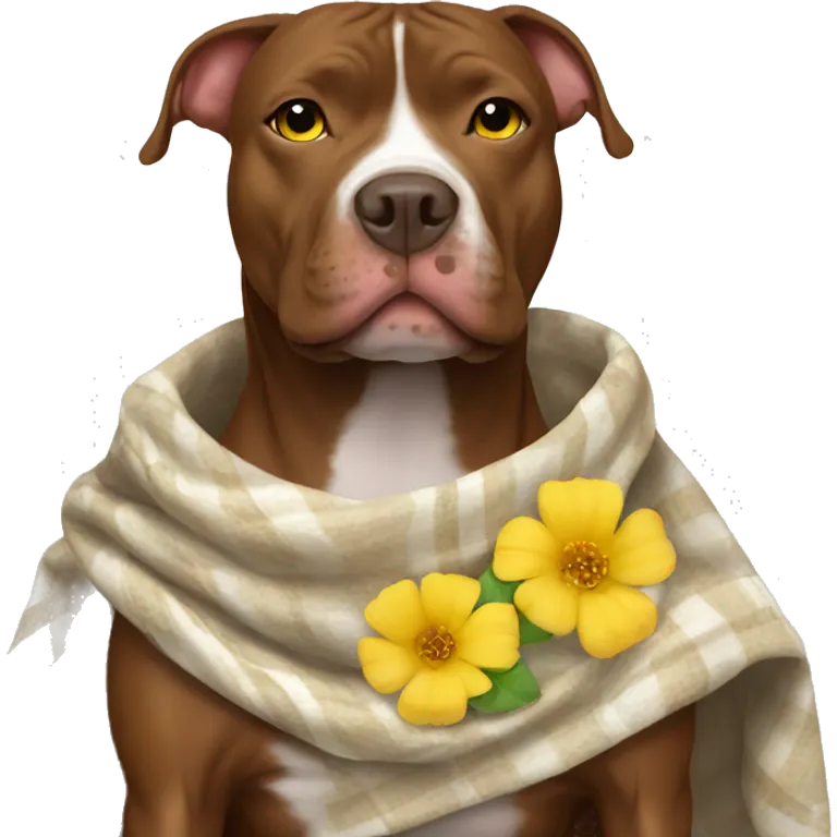 Brown pitbull with white stomach with yellow flower blanket emoji