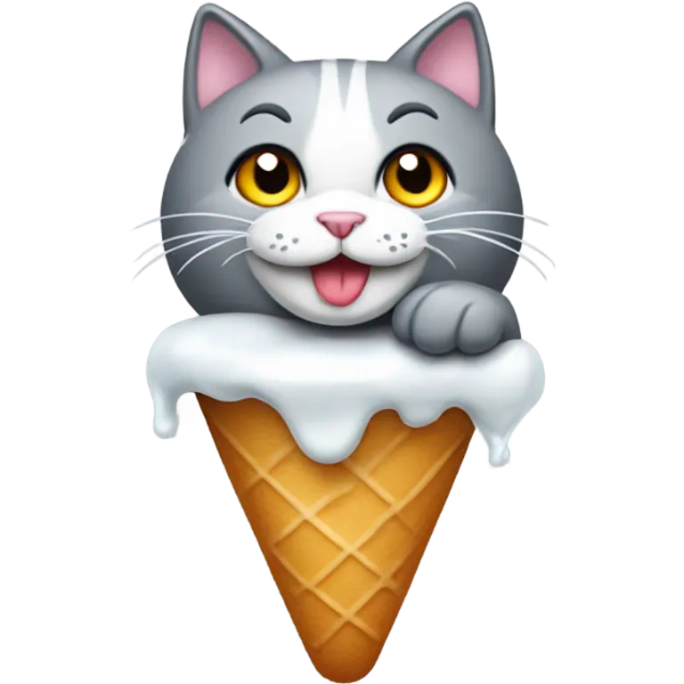 Un gato gris con un helado emoji