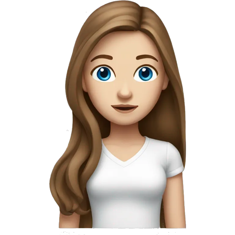 White Girl with long brown hair and blue eyes white shirt emoji