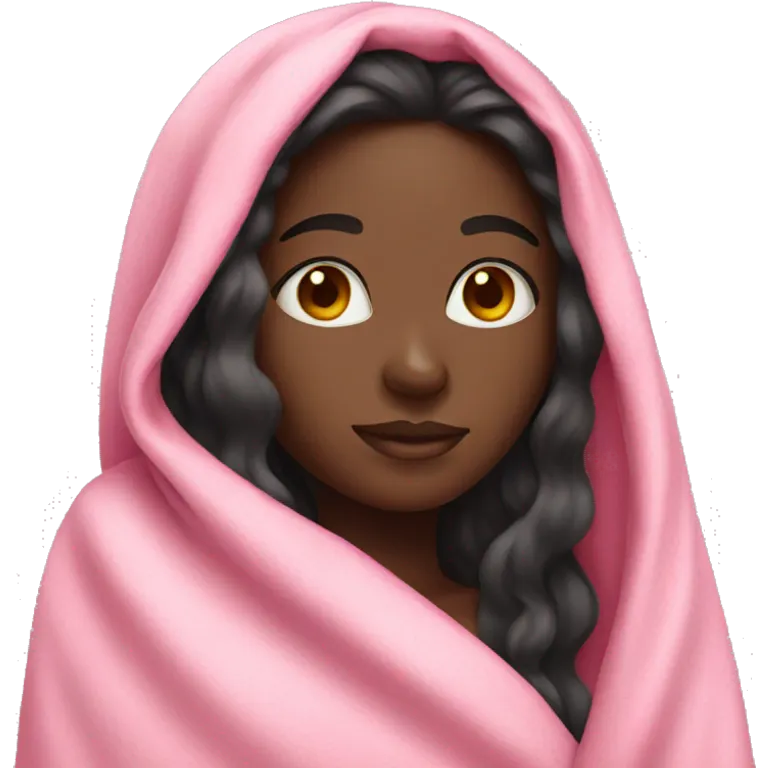 Black girl with long hair in a pink blanket  emoji