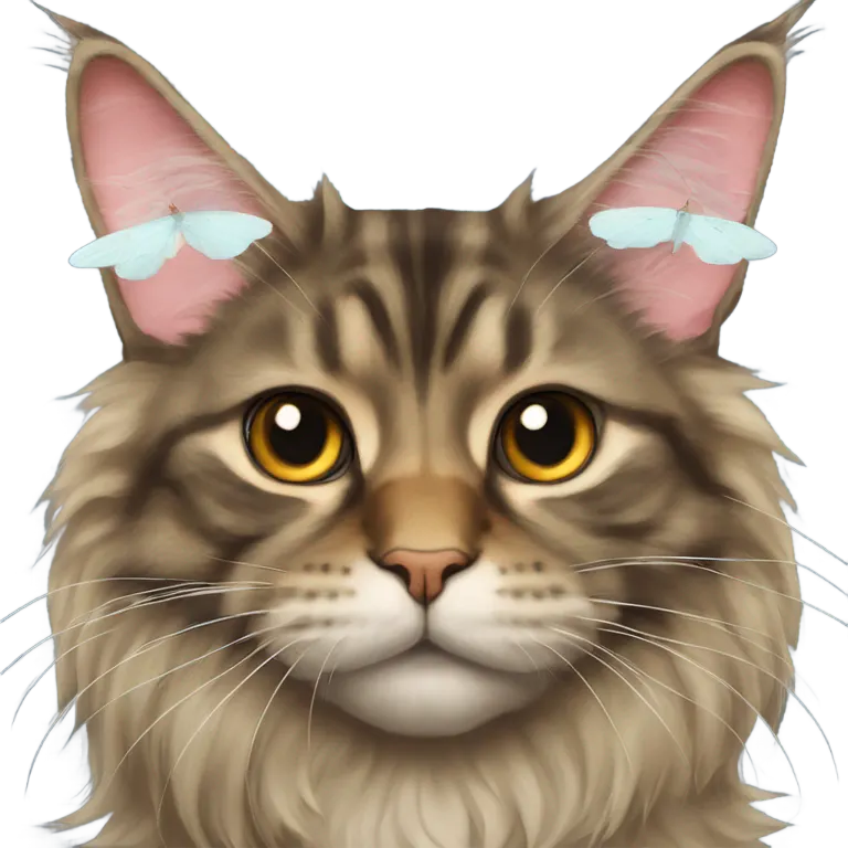 Maine Coon with a stupid face and butterfly on his nose emoji