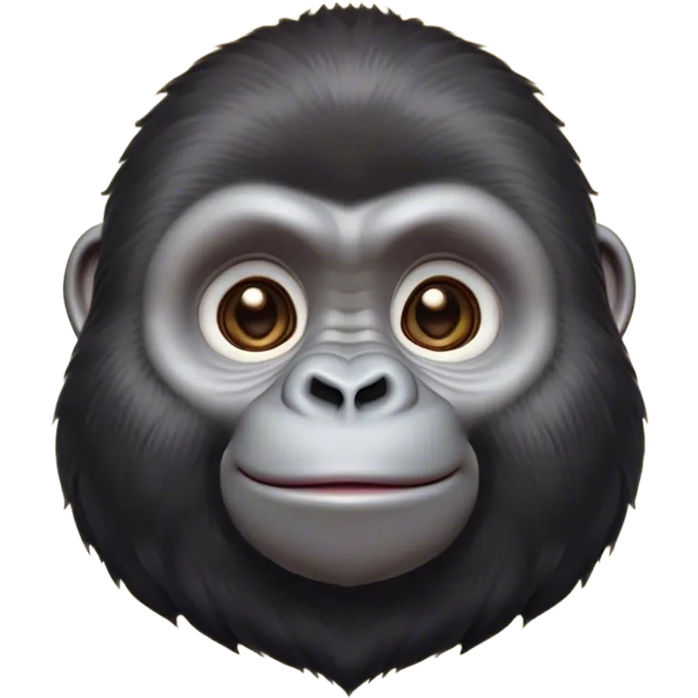 Cinematic Cute Gorilla Portrait Emoji, Head tilted playfully and inquisitively, with a robust, endearingly soft face accented by tender fur and round, sparkling eyes full of warmth, Simplified yet irresistibly adorable features, highly detailed, glowing with a warm, friendly jungle glow, high shine, affectionate and lively, stylized with a touch of whimsical charm, soft glowing outline, capturing the essence of a mischievous yet loving gorilla that feels like it could lumber out of the screen into your arms! emoji