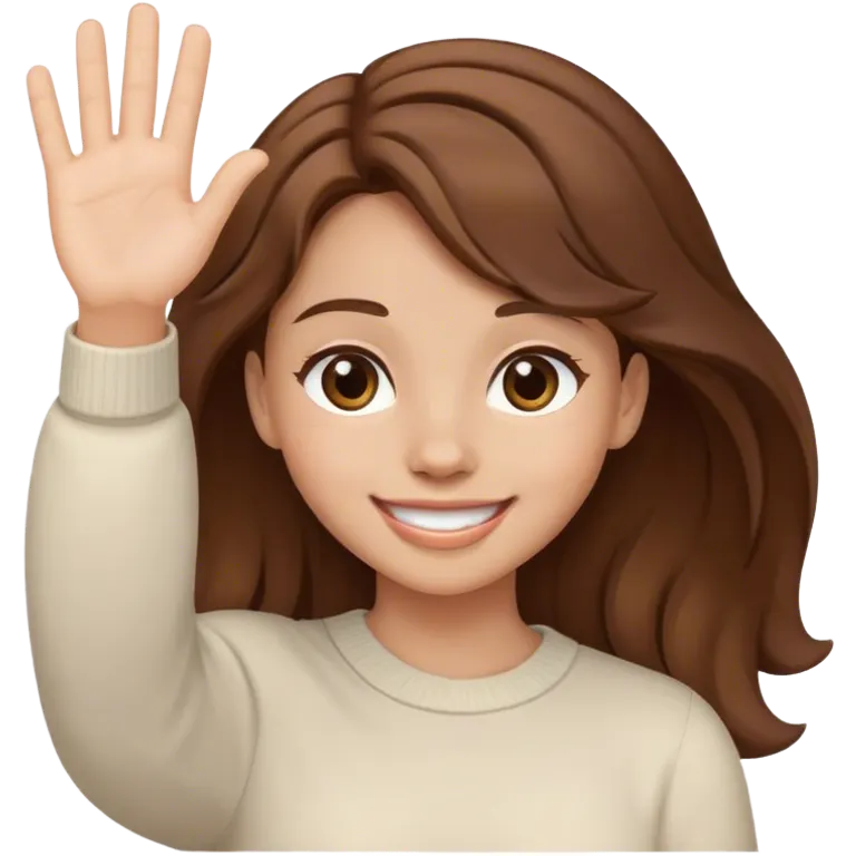 smiling girl with brown hair waving emoji