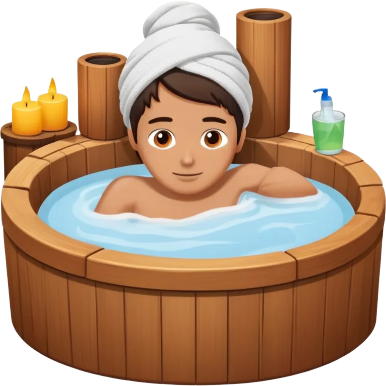person relaxing in wooden hot tub emoji