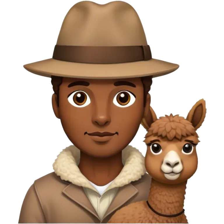 stylish male portrait in hat with an alpaca emoji