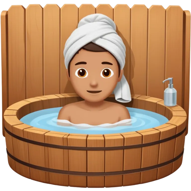 person relaxing in wooden hot tub emoji