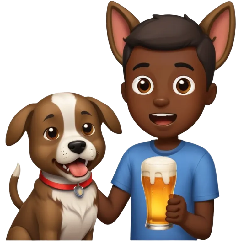 Black boy with dog head and barking and holding beer emoji