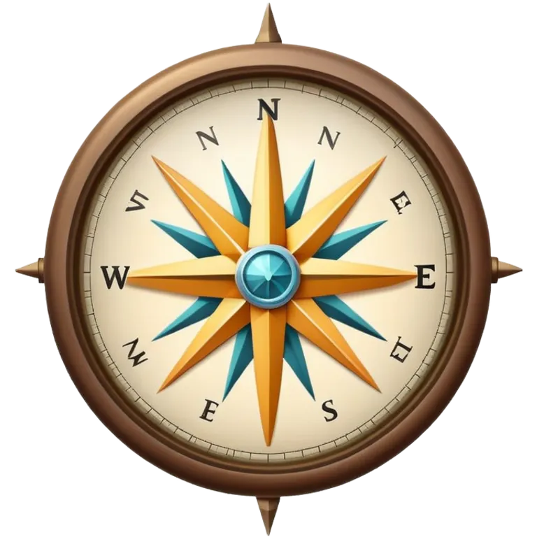 Minimalist compass icon with a glowing center and subtle arrows pointing in different directions, symbolizing purpose and direction in life emoji