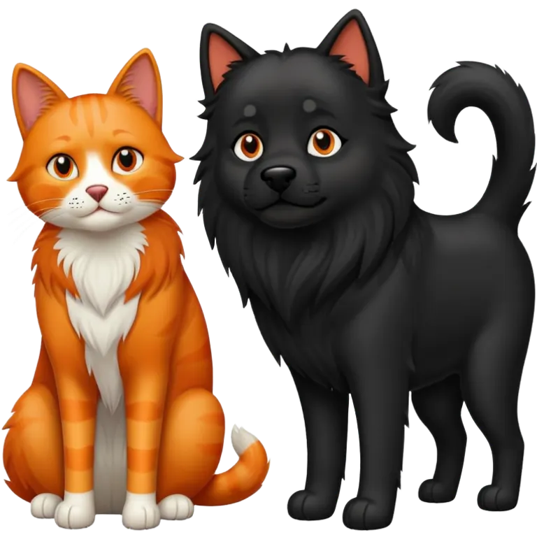 big black dog and orange cat emoji