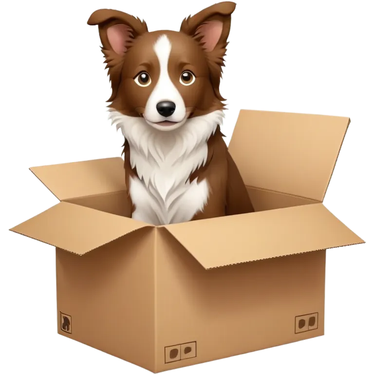  A very cute young Border collie  with one's head tilted to one side poked its paws out of the cardboard big box and placed them on top of it emoji