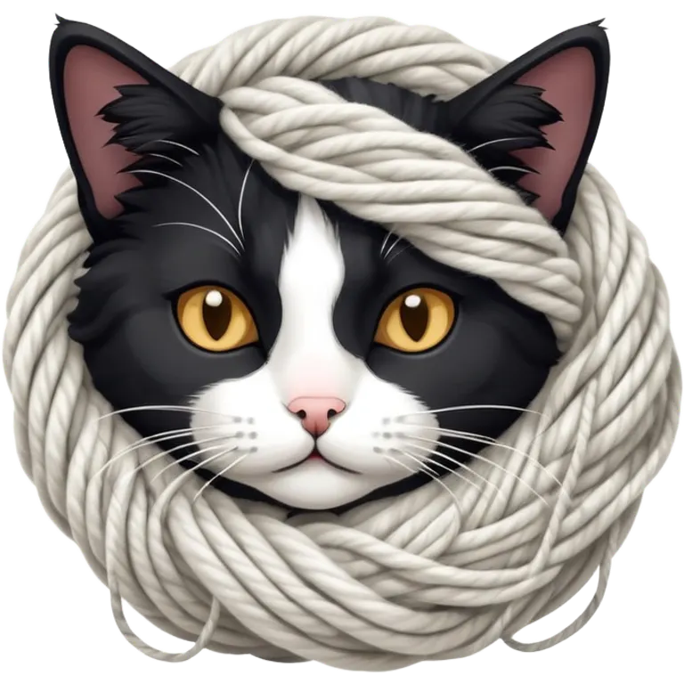 Schwarze Weiße Katze spielt mit wolle emoji