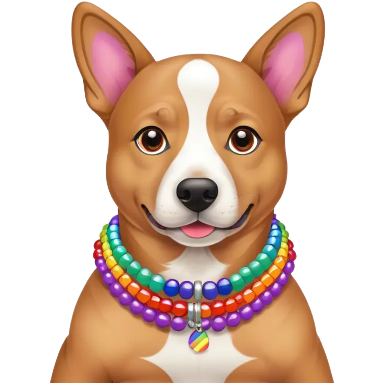 a gay dog with a lot if rainbow bracelets and gay accessories  emoji