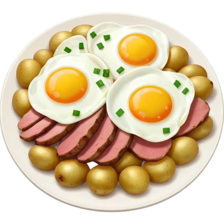 potatoes, onions, and meat with fried egg emoji