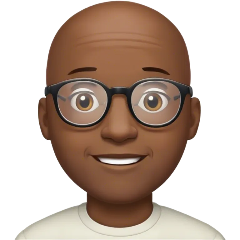 Black bald man with glasses praising god emoji