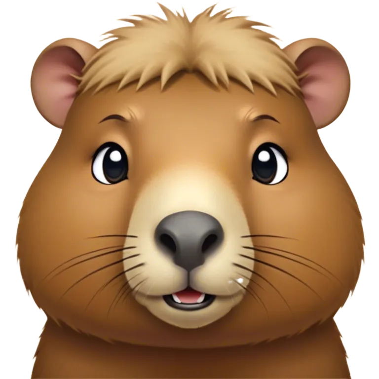 Cinematic Cute Capybara Portrait Emoji, Head tilted playfully and inquisitively, with a delightfully fluffy, rounded form and a distinctively endearing capybara face marked by a short snout and petite ears, accented by luxuriously soft fur in warm earthy tones and bright, sparkling eyes full of charm; rendered with intricate, realistic detail and natural highlights, high shine, affectionate and lively, styled with a touch of whimsical cuteness, soft glowing outline, capturing the essence of a mischievous yet loving capybara that seems poised to tumble playfully into your arms! emoji