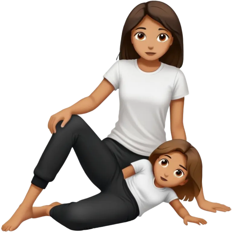Girl fallen on floor phillipino white tshirt long black pants emoji
