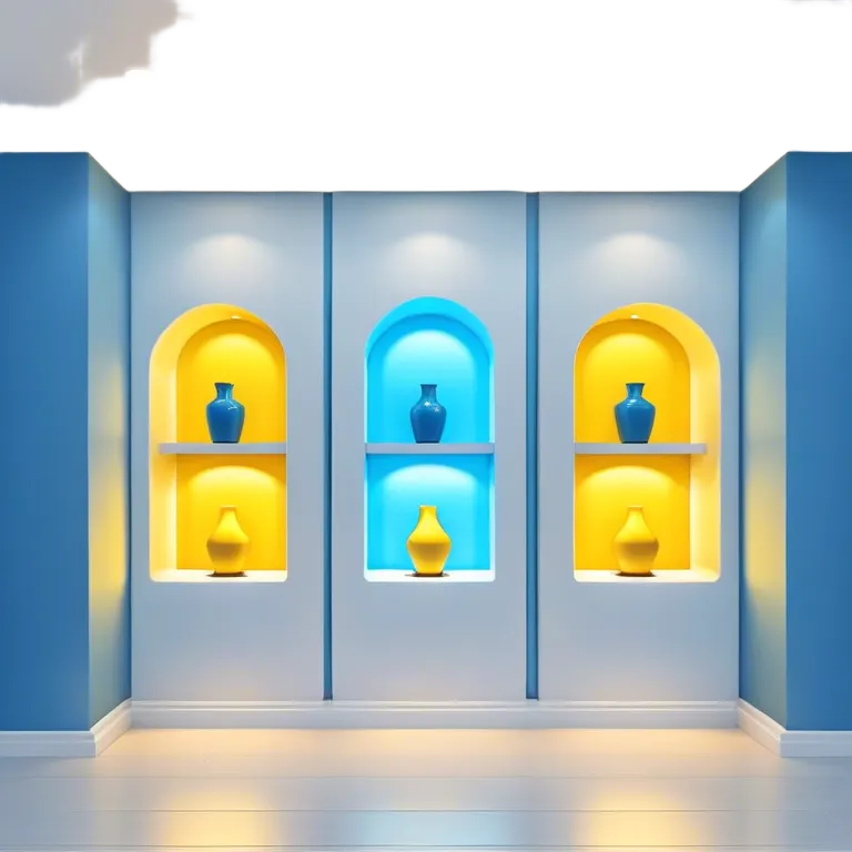 backlit niches in interiors with warm yellow and cool blue lights emoji