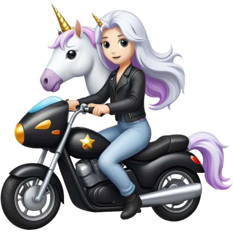 A unicorn with long hair riding a motorbike emoji