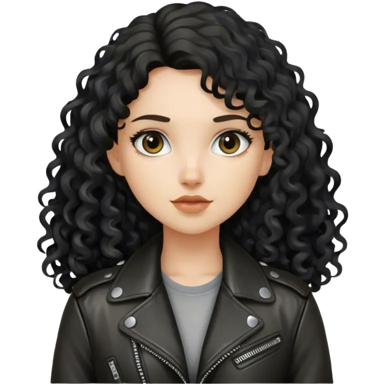 Chica blanca, con cabello negro largo y rizado, con chaqueta de cuero,arquitecta emoji