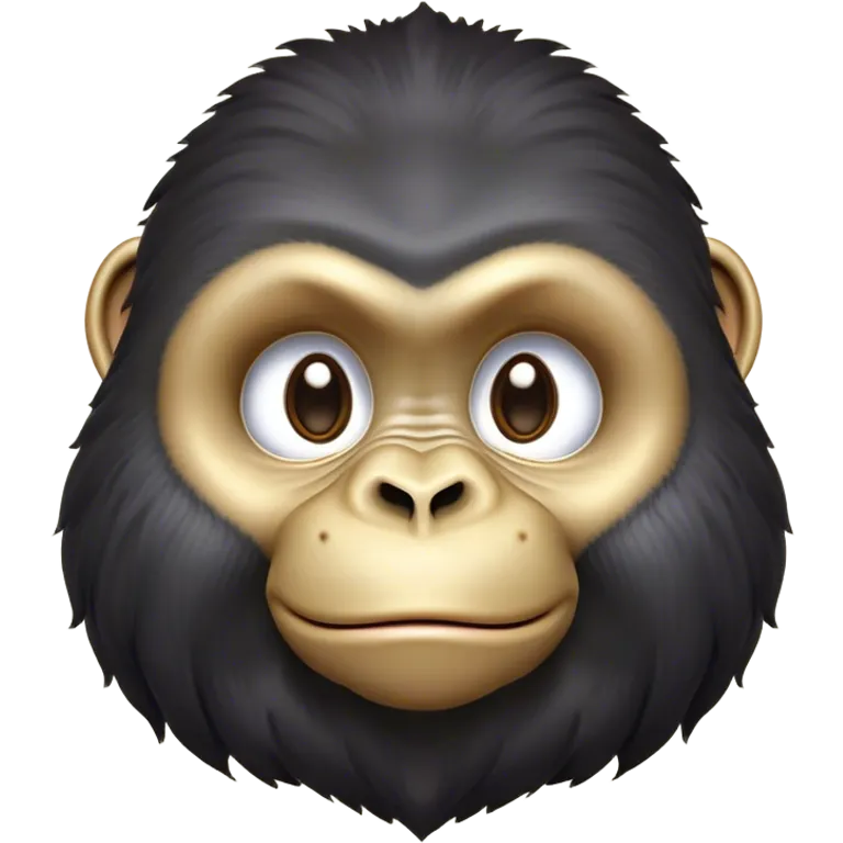 Cinematic Cute Gorilla Portrait Emoji, Head tilted playfully and inquisitively, with a robust, endearingly soft face accented by tender fur and round, sparkling eyes full of warmth, Simplified yet irresistibly adorable features, highly detailed, glowing with a warm, friendly jungle glow, high shine, affectionate and lively, stylized with a touch of whimsical charm, soft glowing outline, capturing the essence of a mischievous yet loving gorilla that feels like it could lumber out of the screen into your arms! emoji