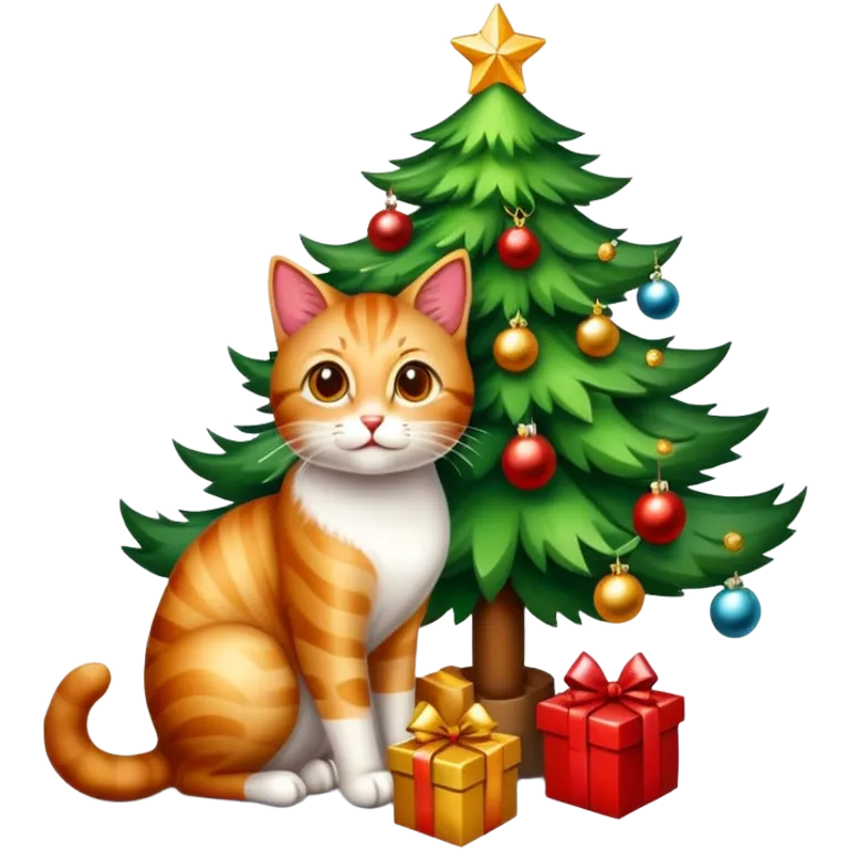 Gatito arriba de un árbol de navidad  emoji