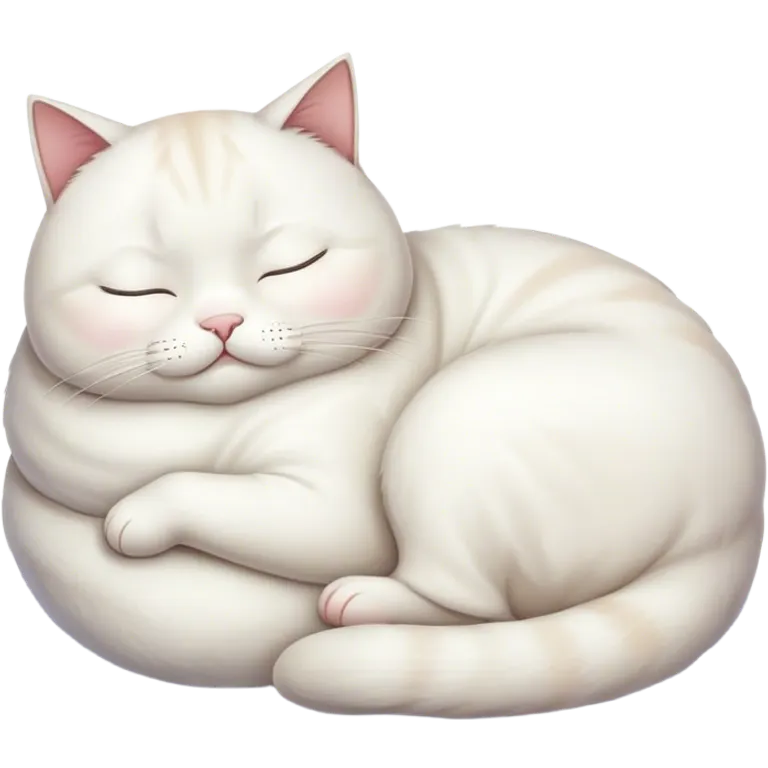 white cat, fat, sleeping emoji