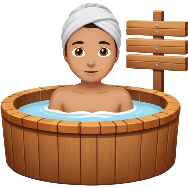 person relaxing in wooden hot tub emoji
