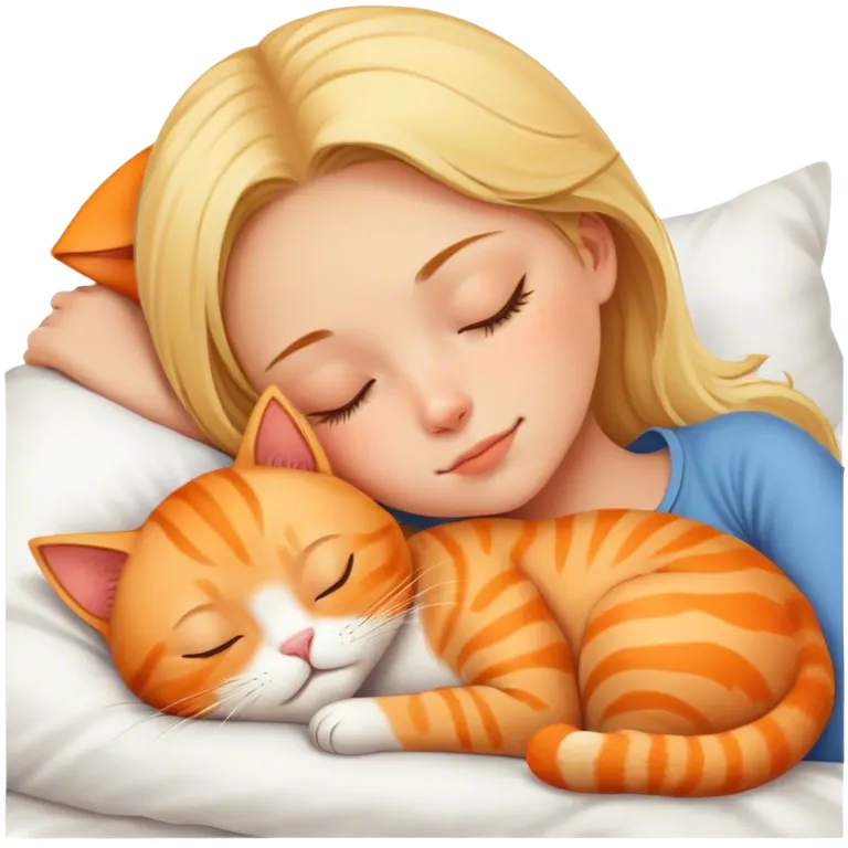 Blond girl sleep Orange cat  emoji
