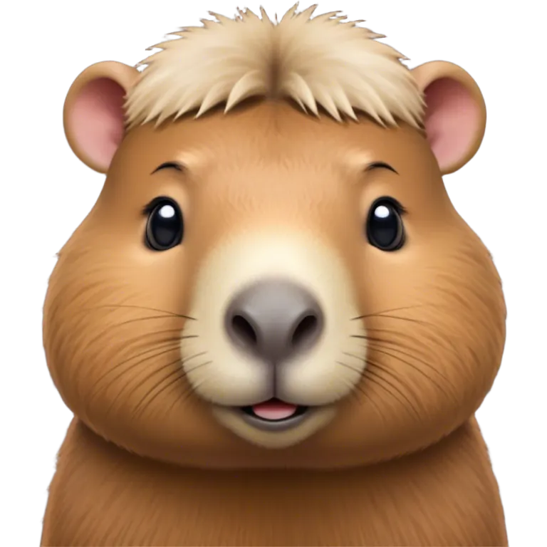 Cinematic Cute Capybara Portrait Emoji, Head tilted playfully and inquisitively, with a delightfully fluffy, rounded form and a characteristically large, flat capybara head featuring a short snout and small ears, accentuated by soft, inviting fur and round, sparkling eyes full of charm, Simplified yet irresistibly adorable features, highly detailed, glowing with a warm, friendly glow, high shine, affectionate and lively, stylized with a touch of whimsical cuteness, soft glowing outline, capturing the essence of a mischievous yet loving capybara that feels like it could tumble out of the screen into your arms! emoji