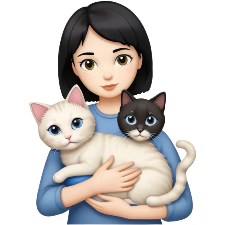 A girl with short black hair held a regdoll cat emoji