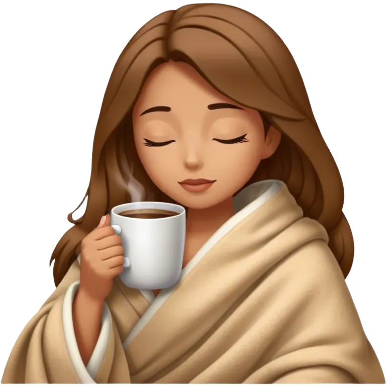 girl inside a blanket sipping coffee eyes closed emoji