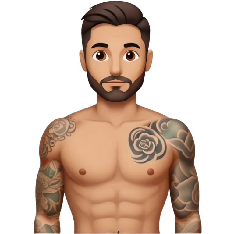 sexy italian man, 38 years old, tattoos on his body, but emoji is only from the torso upward. topless! emoji