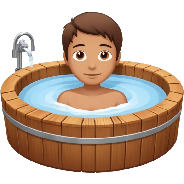 person relaxing in wooden hot tub emoji