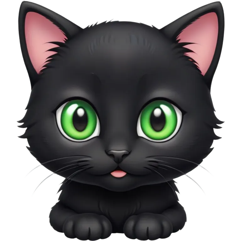 Adorable cute black kitten with wide green eyes with big pupils surrounded by colorful springs emoji