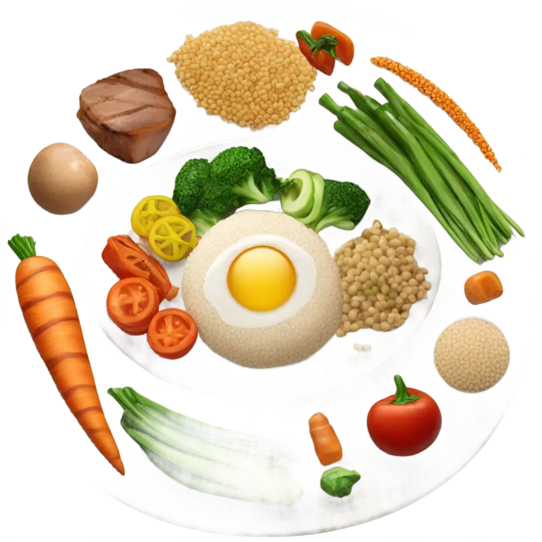 round white plate with healthy food emoji