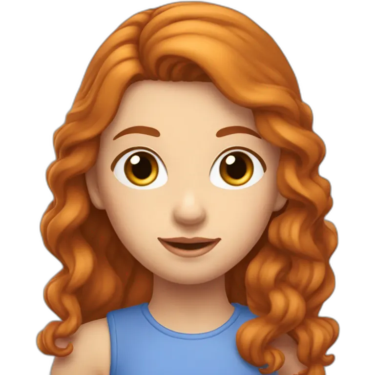 Une Fille rousse cheveux longs et aux yeux bleus , les cheveux detaché ondulé emoji