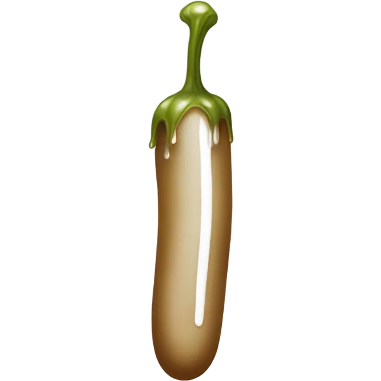 Light-brown skinny long pickle with white paint dripping emoji