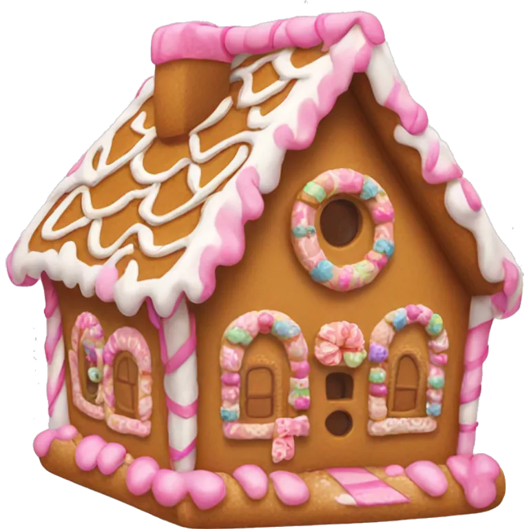 Gingerbread house with a pink bow  emoji