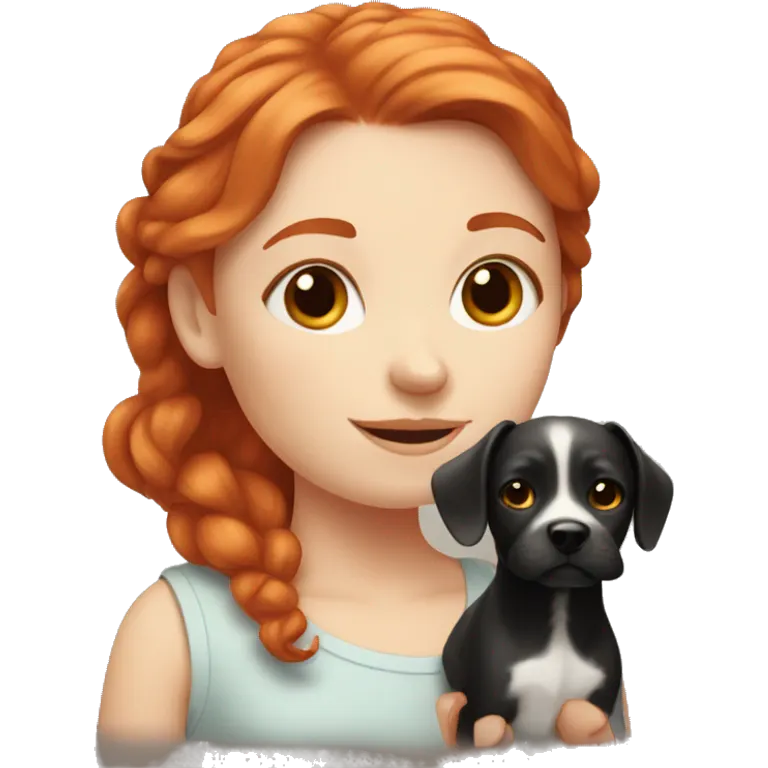 Red head white girl with a little black dog  emoji