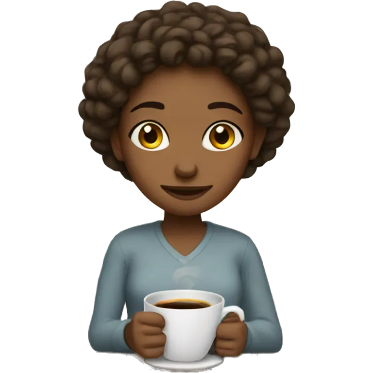 Girl cozy with coffee mug emoji