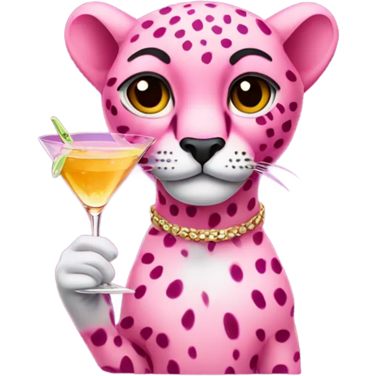a pink cheetah holding a martini emoji