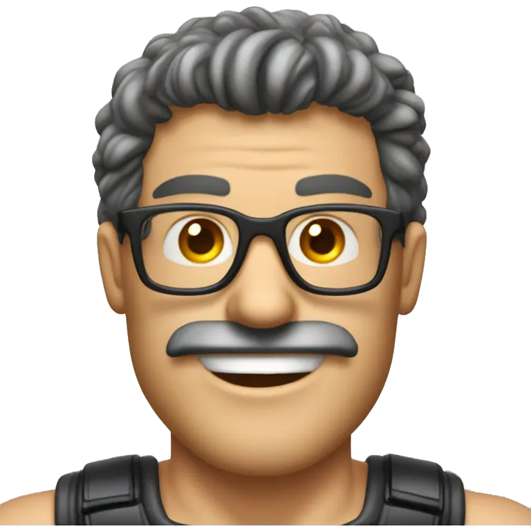 Homme musclé cheveux legerement bouclé cheveux court avec des lunettes  emoji