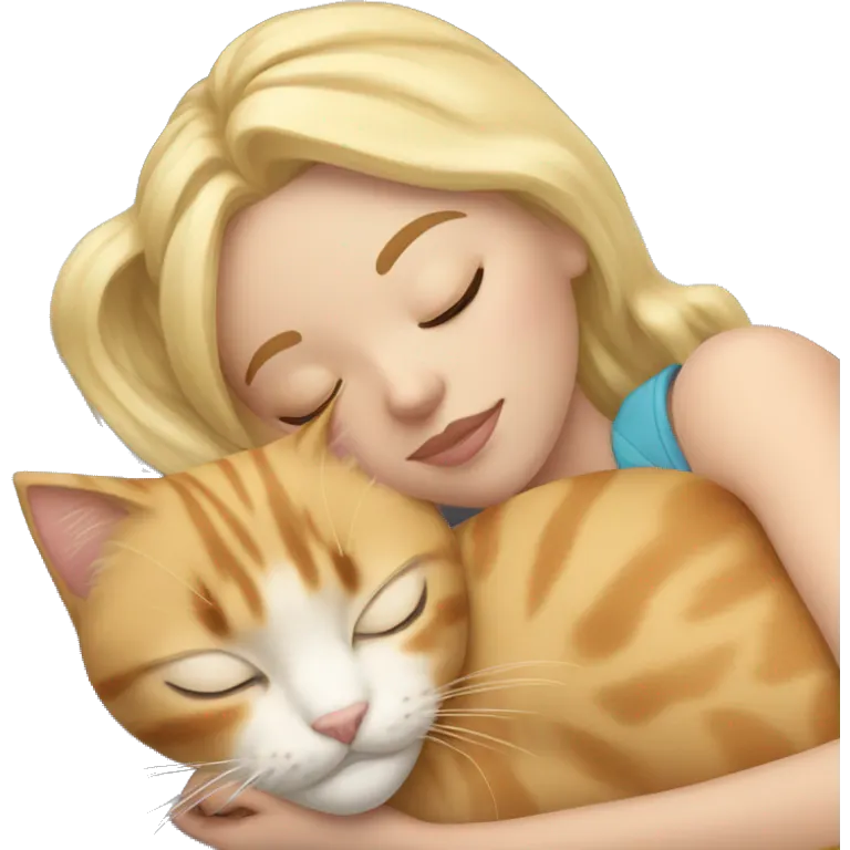 sleeping girl blonde hair laying next to Calico cat emoji