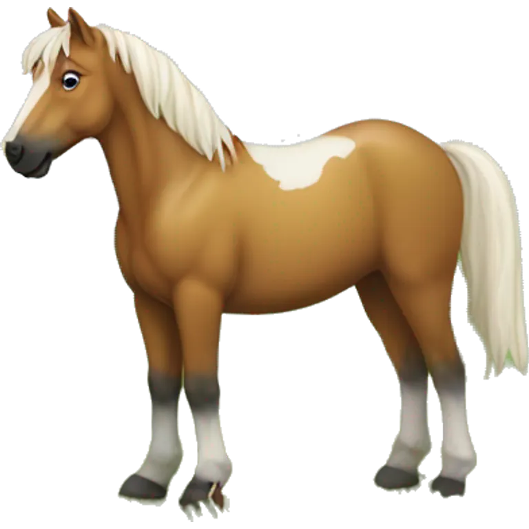 Pferd mit Hund auf dem Rücken auf einem Feld im Hohen Grass im Hintergrund ein Regenbogen  emoji