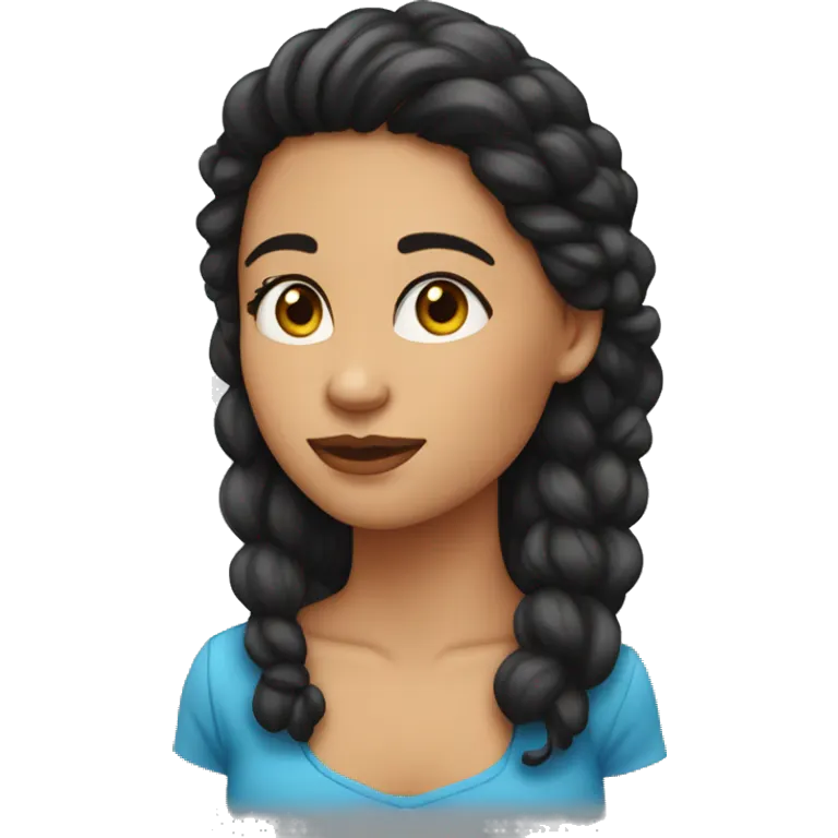 una chica guapa con pecas en la cara, ojos azules, pelo negro y rizado emoji